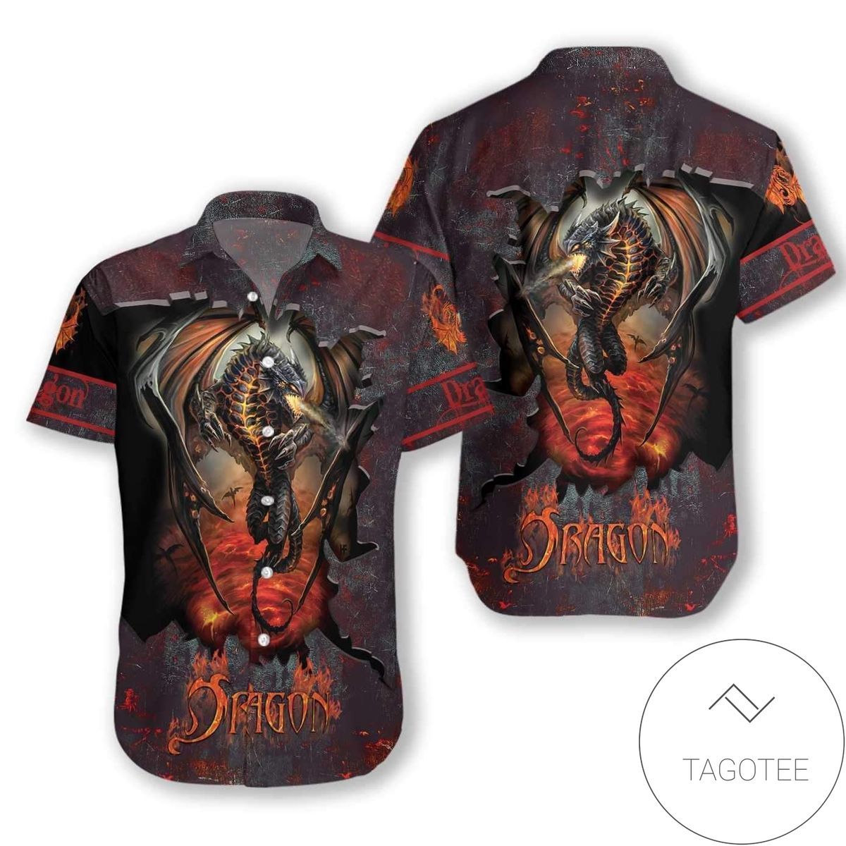 Fierce Dragon Amidst Flames Hawaiian Shirt Spectacle