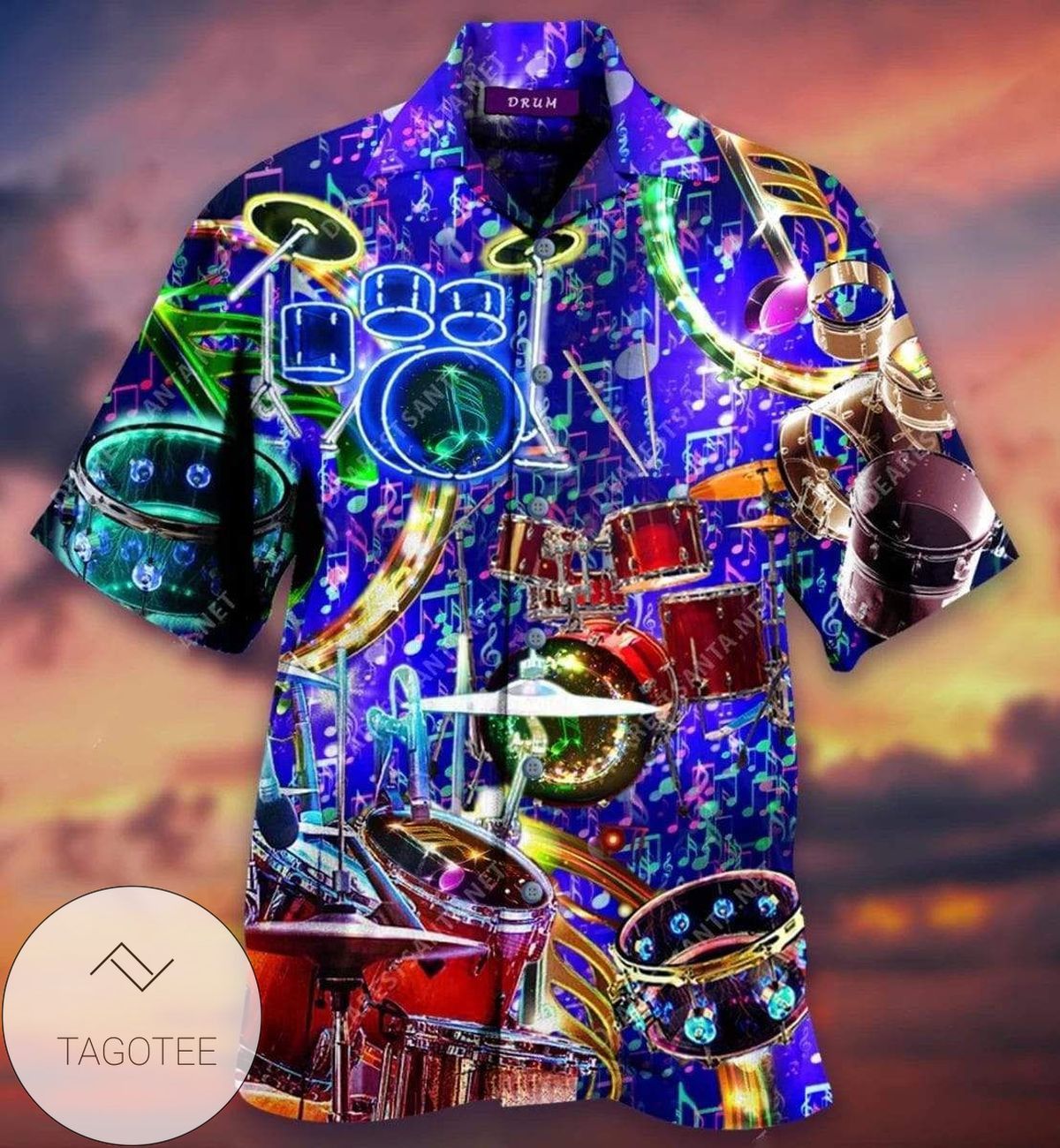 Find Amazing Colorful Neon Light Drum Unisex Hawaiian Shirts