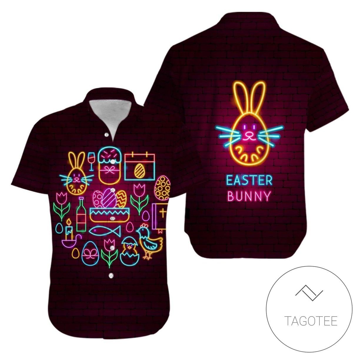 Find Bunny Icon Neon Happy Easter Day Hawaiian Shirts