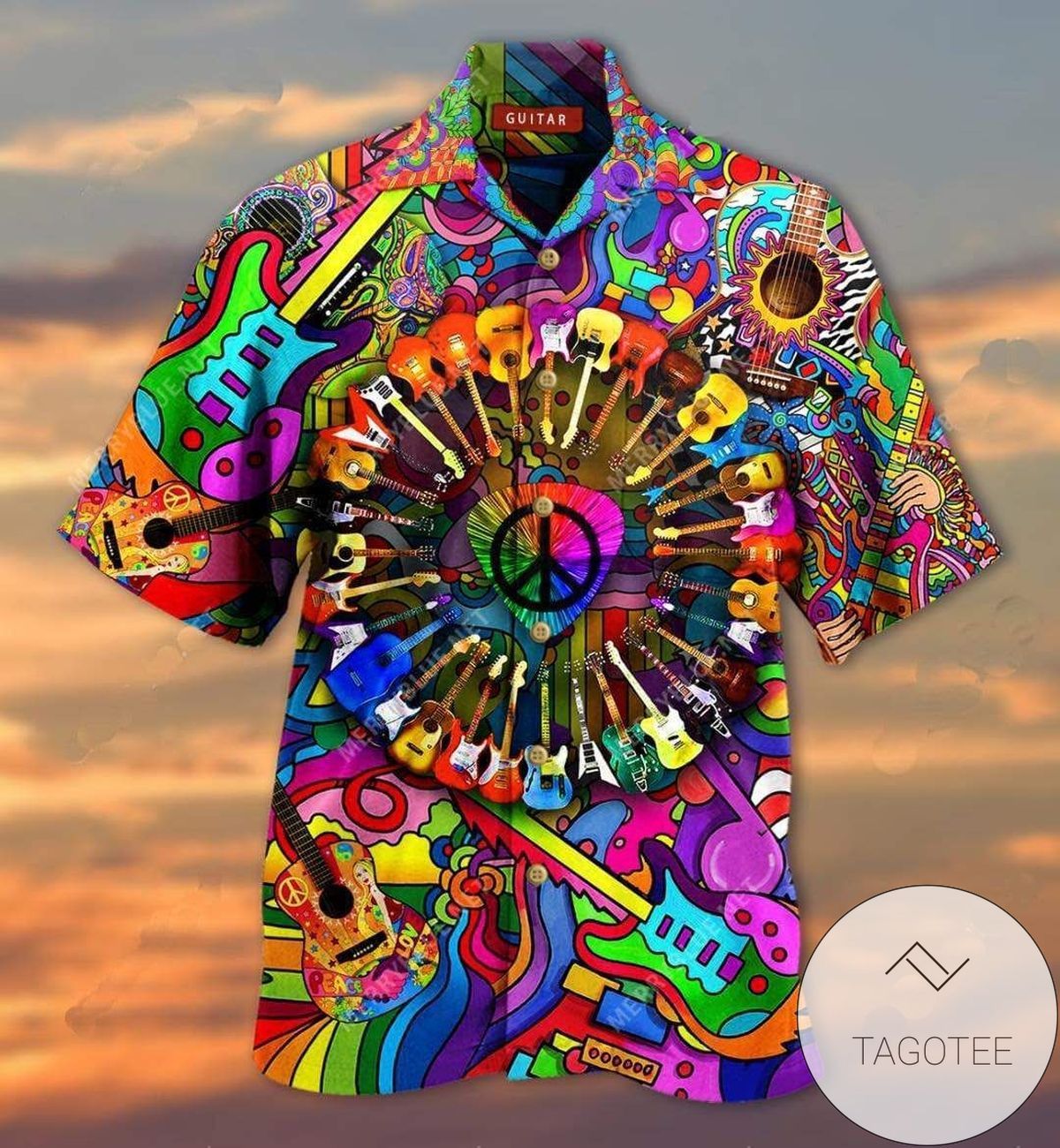 Find Colorful Hippie Guitar Unisex Hawaiian Shirts