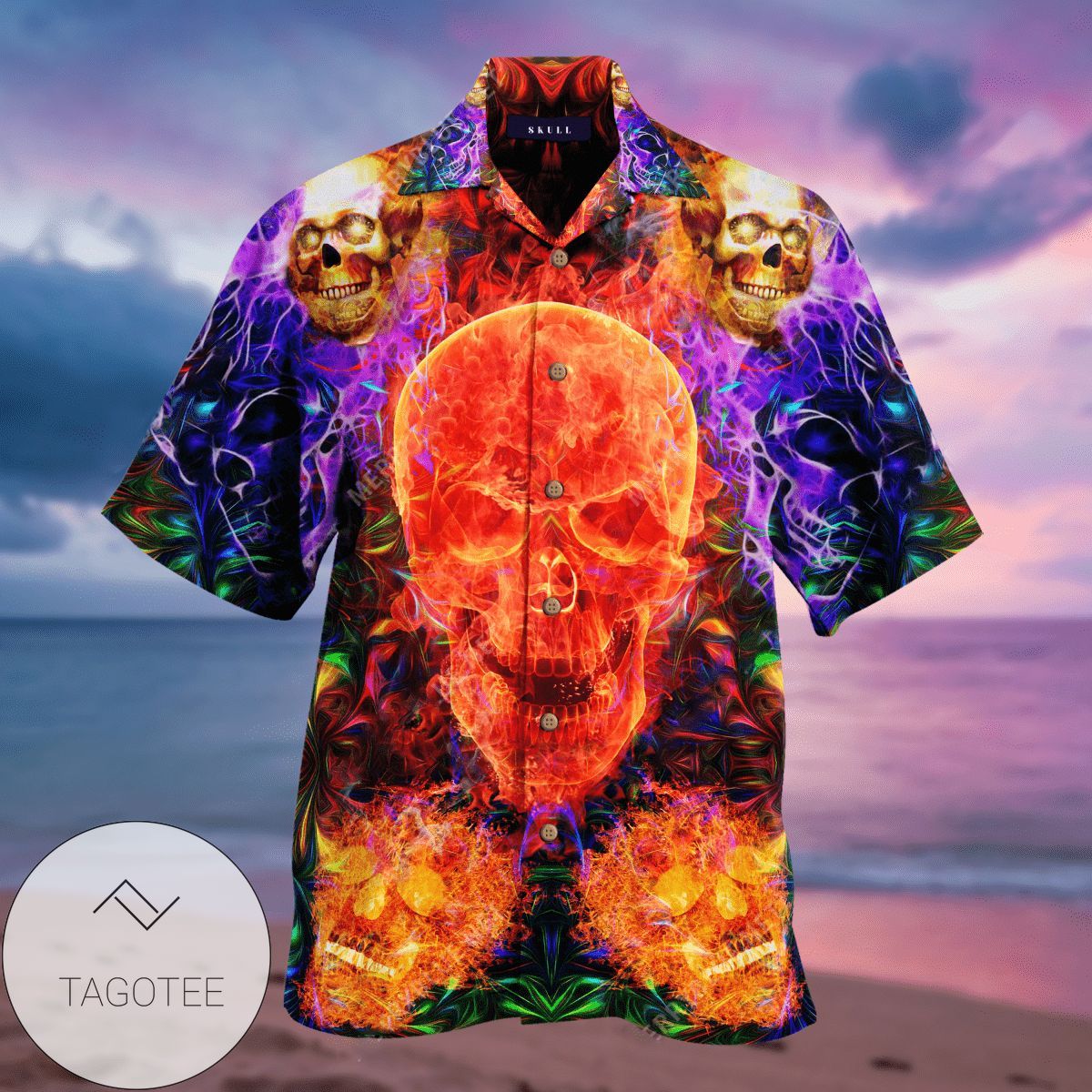 Find Dark Flame Skull On Fire Colorful Unisex Hawaiian Shirts