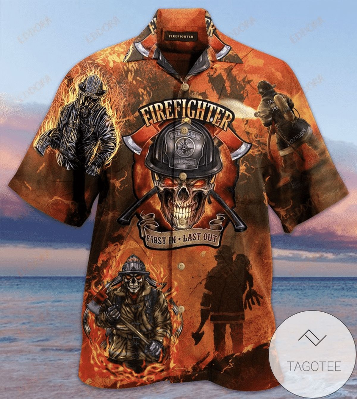 Find Hawaiian Shirts Firefighter First In Last Out Skull Fire
