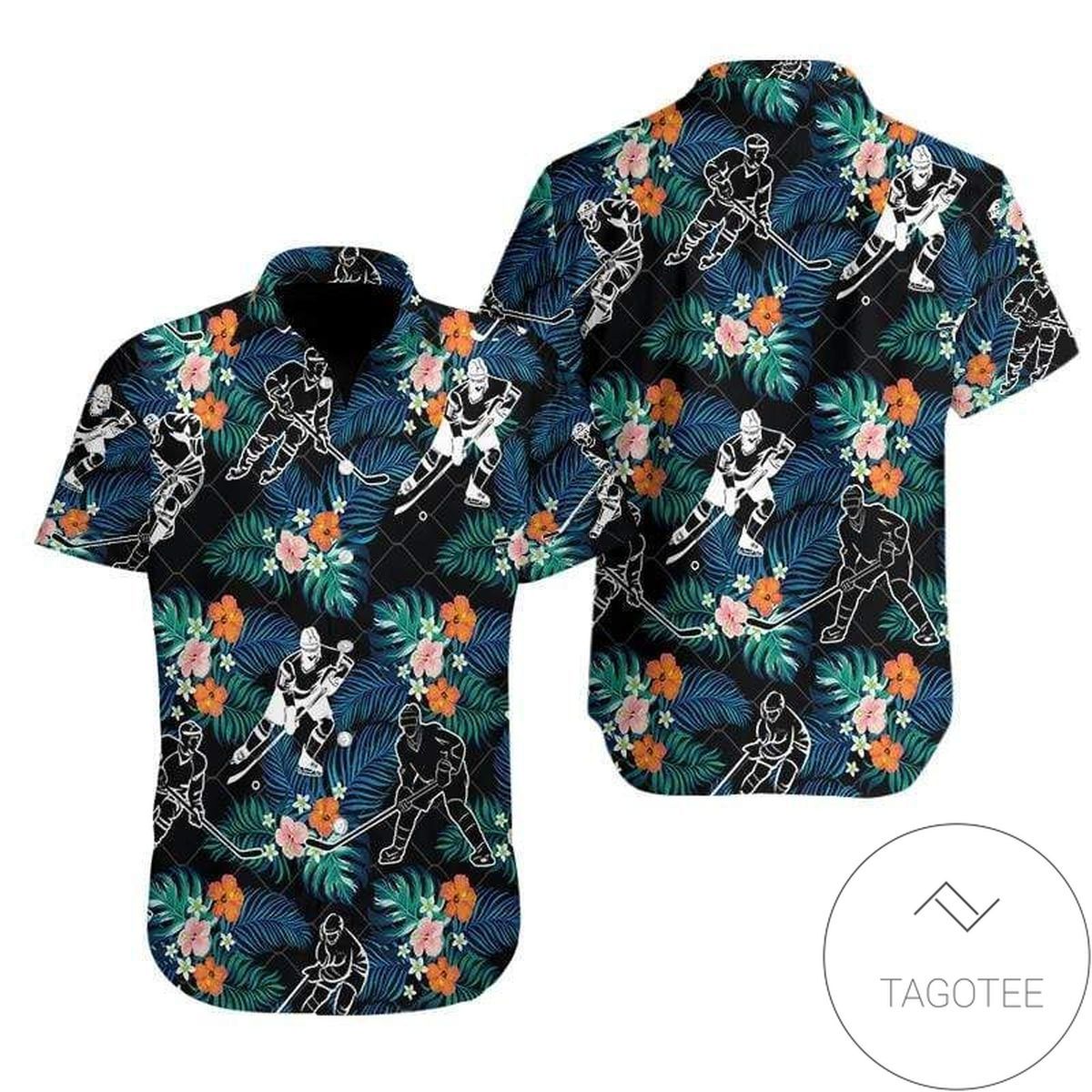 Find Hockey Player Black Tropical Hibiscus Hawaiian Shirts