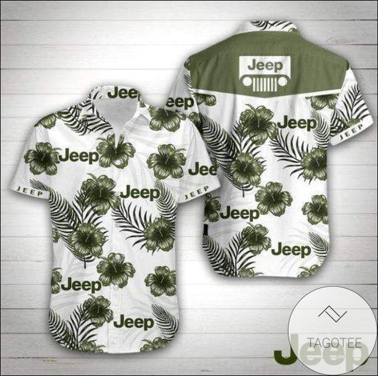 Find Jeep Green Hibiscus White Unisex Hawaiian Shirts