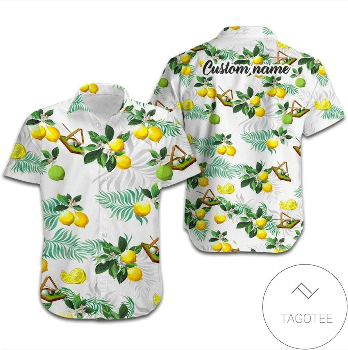 Find Name Personalized Billiard Lemon Tropical White Hawaiian Shirts