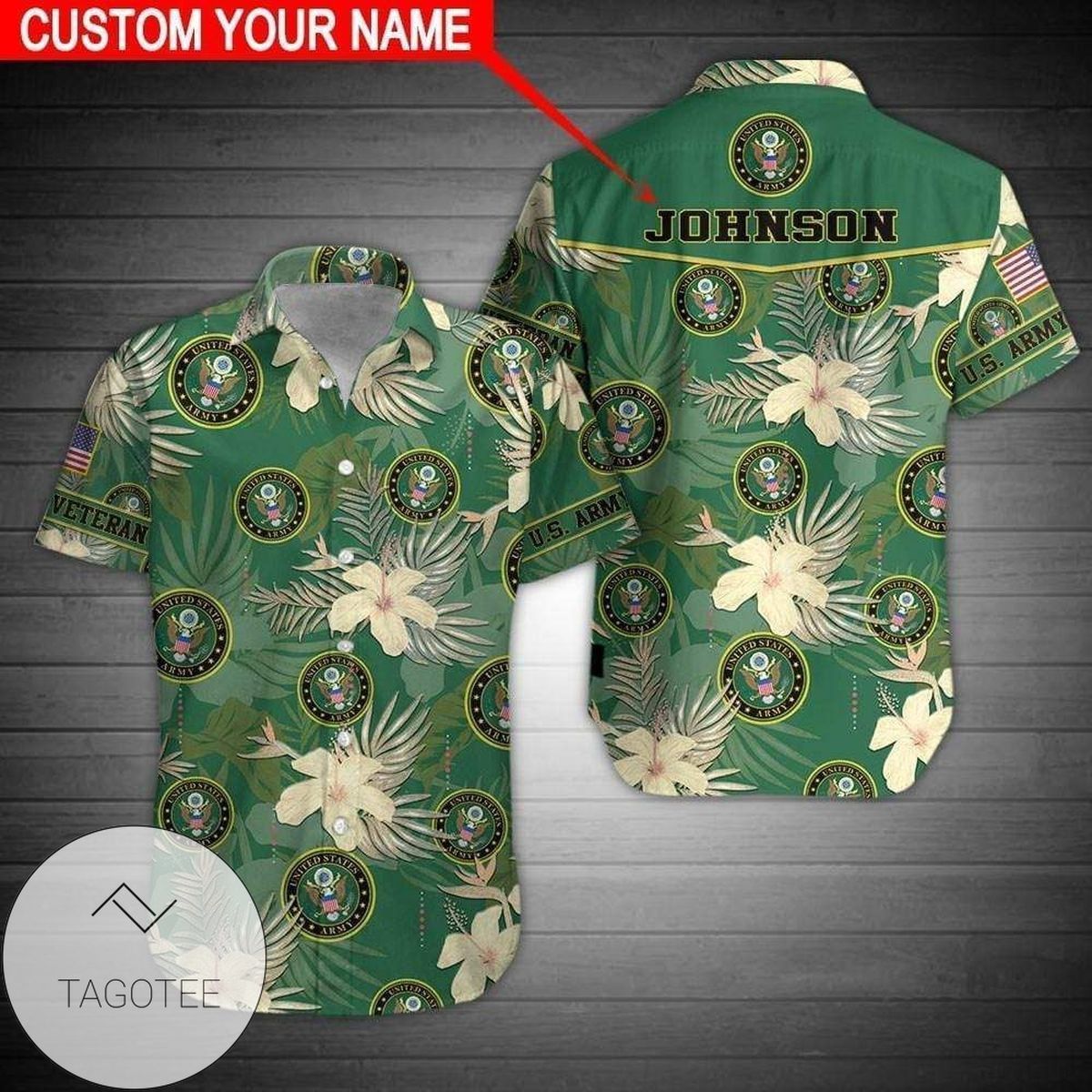 Find Name Personalized US Army Green Hibiscus Hawaiian Shirts