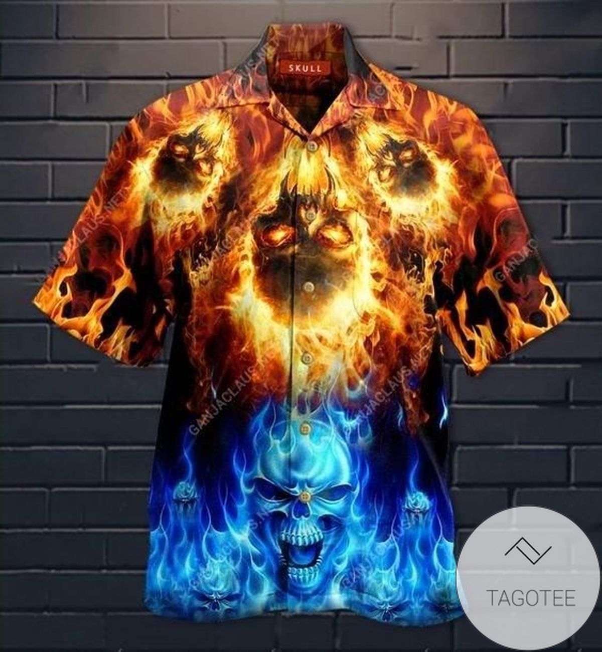 Fire and Ice Skull Brings Contrast Drama to Hawaiian Shirt