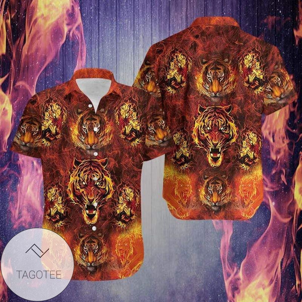 Fire Tiger Theme Brings a Wild Edge to Hawaiian Shirt