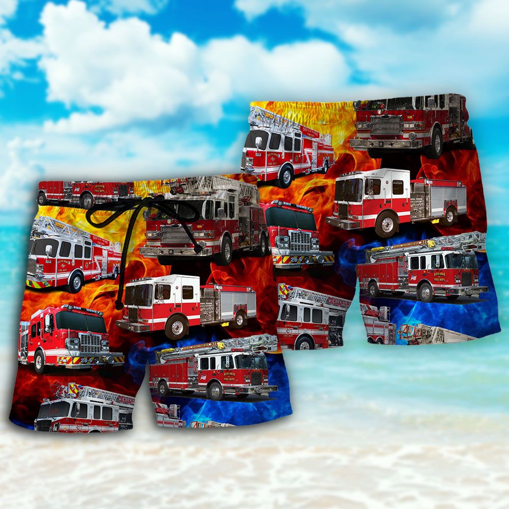 Fire Truck Fire Life Trendy Aloha Hawaiian Beach Shorts