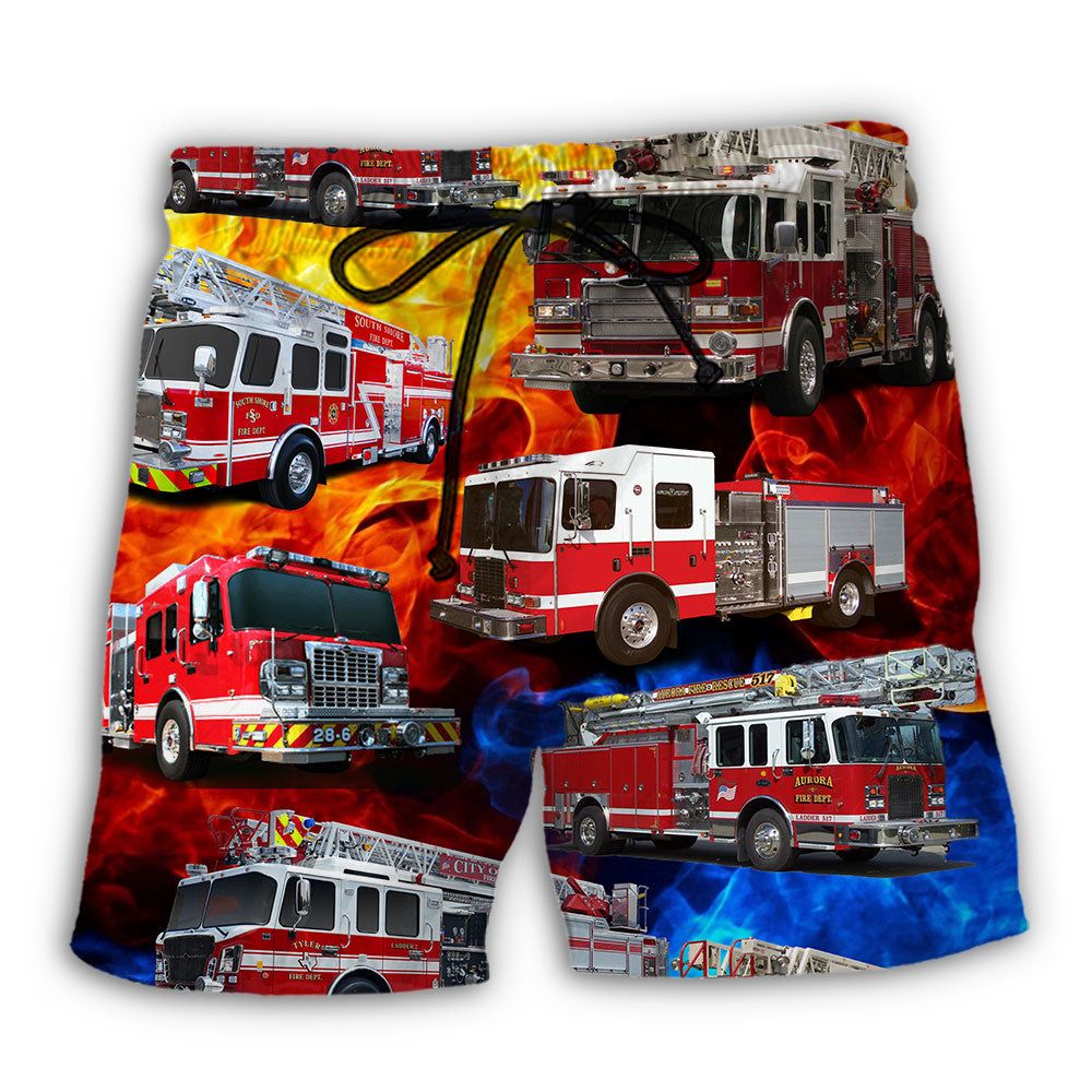 Fire Truck Fire Life Trendy Aloha Hawaiian Beach Shorts