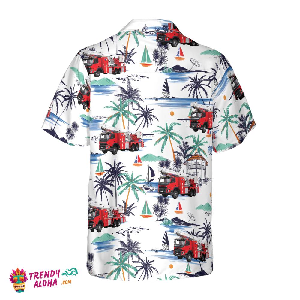 Fire Truck Friend Of Firefighter Hawaiian Shirt, White Tropical Red Fire Truck Firefighter Shirt For Men