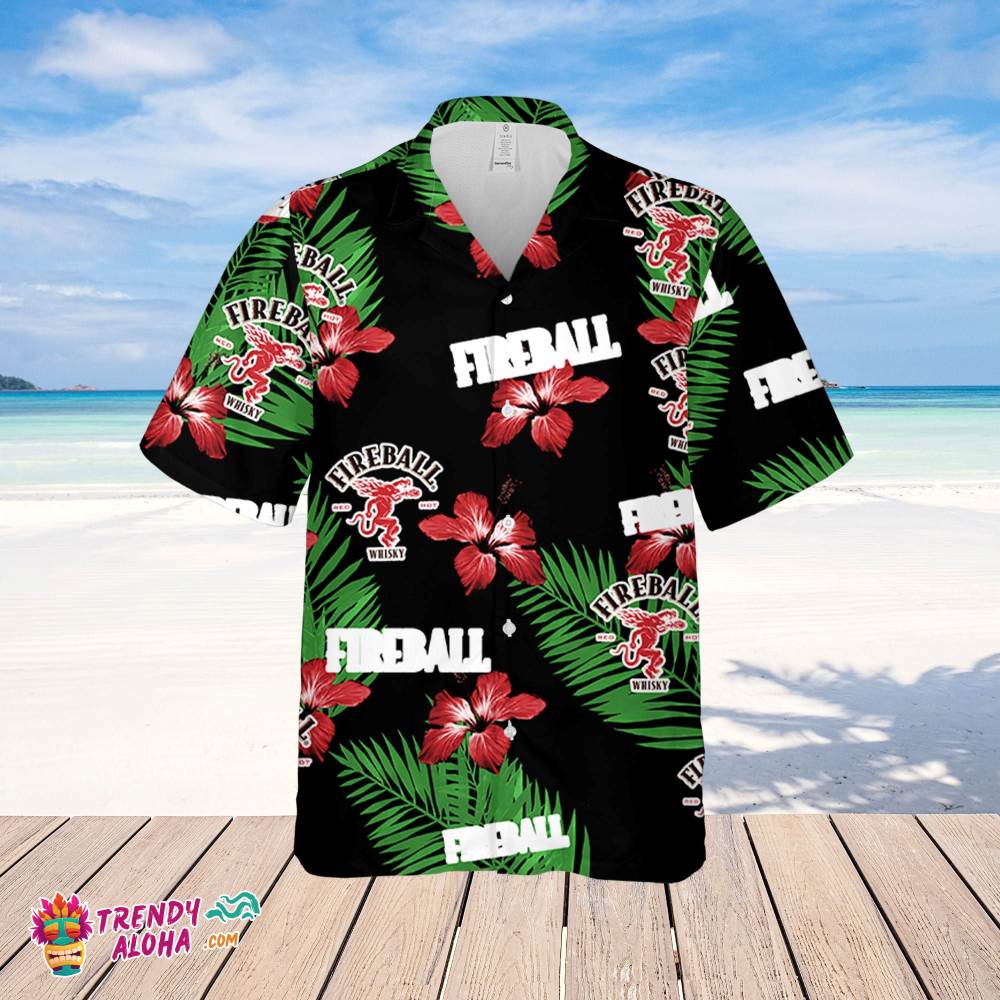 Fireball Hawaiian Hibiscus Flower Pattern,Tropical Beach Shirt, Hawaiian Flower Shirt, Hawaiian Beer Shirt