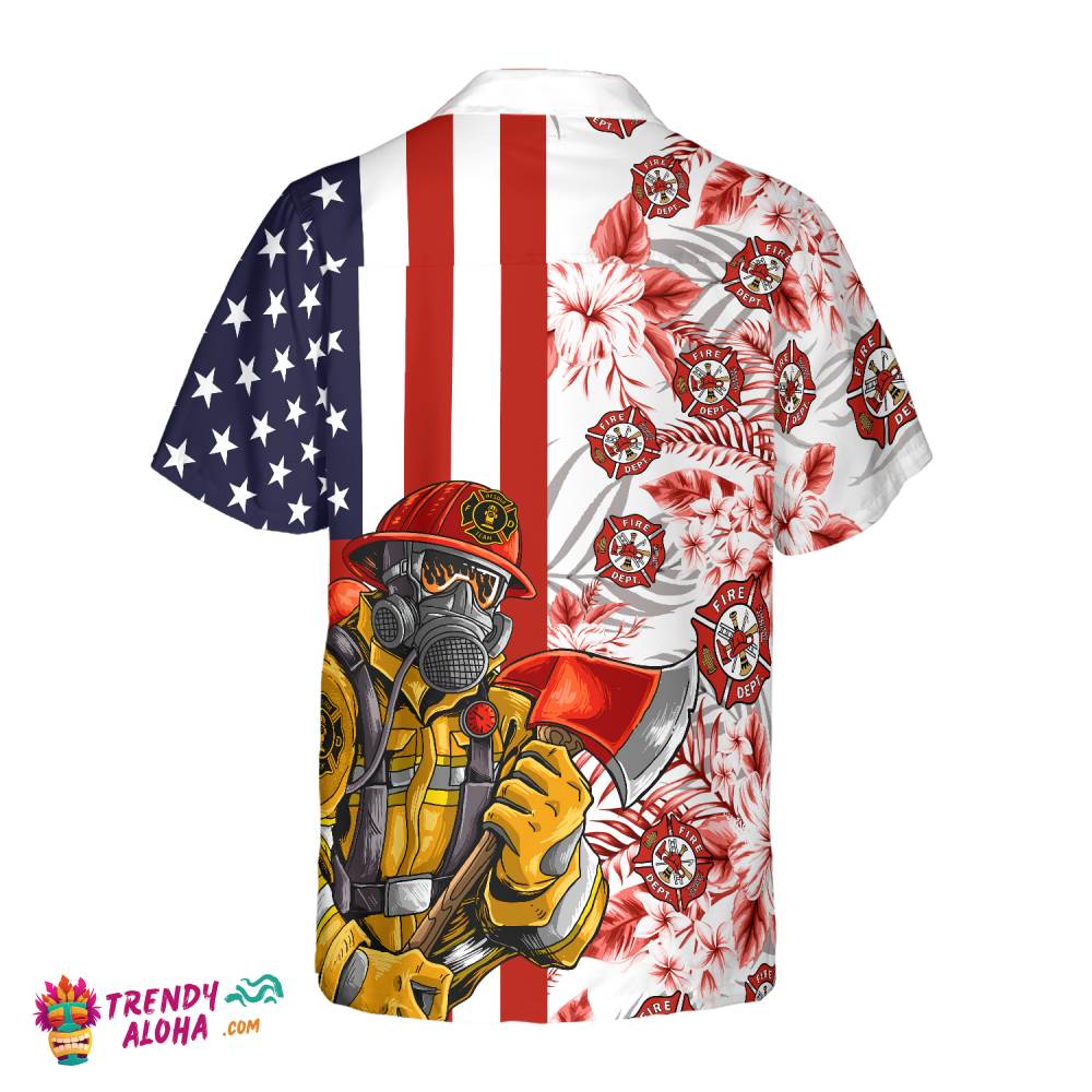 Firefighter American Flag Tropical Firefighter Hawaiian Shirt, Texas Bluebonnet Fire Dept Logo Firefighter Shirt For Men