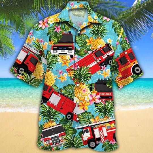 Firefighter Cars Pineapple Hawaiian Shirt For