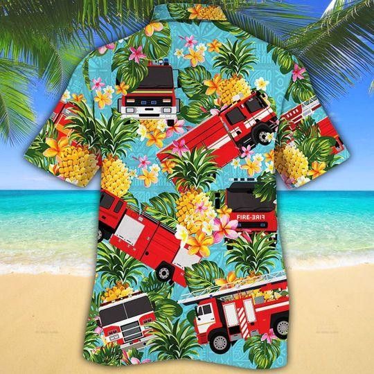 Firefighter Cars Pineapple Trendy Hawaiian Shirt For