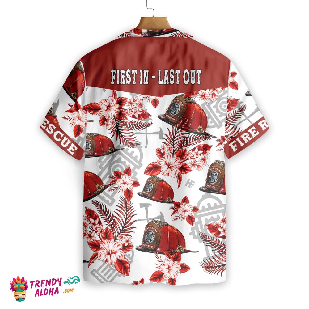 Firefighter First In Last Out Helmet Firefighter Hawaiian Shirt, Red Texas Bluebonnet Firefighter Shirt For Men