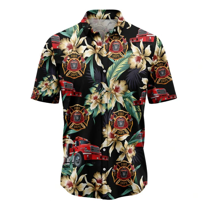 Firefighter Floral Vintage Trendy Hawaiian Shirt, Summer Trendy Hawaiian Shirts For Men, Women Aloha Beach Shirt, Aloha Shirt