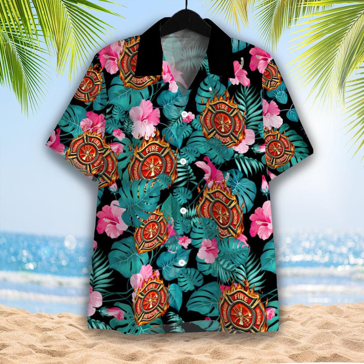 Firefighter Hibiscus Flower Trendy Hawaiian Shirt Firefighter Hibiscus Flower Trendy Hawaiian Shirt