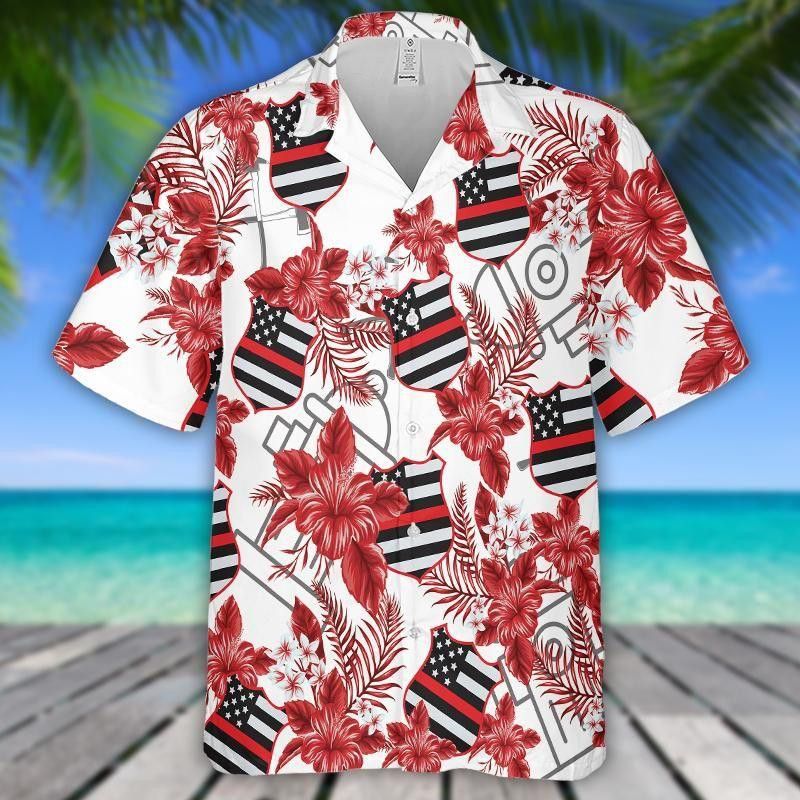 Firefighter Hibiscus Flower Trendy Hawaiian Shirt