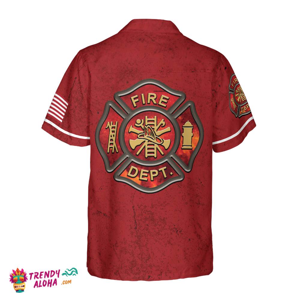 Firefighter Logo Red Background Firefighter Hawaiian Shirt, American Flag Firefighter Shirt For Men