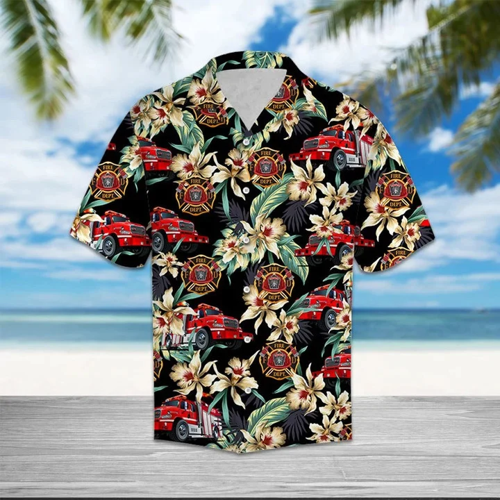 Firefighter Logo With Floral Outstanding Design Trendy Hawaiian Shirt Firefighter Logo With Floral Outstanding Design Trendy Hawaiian Shirt