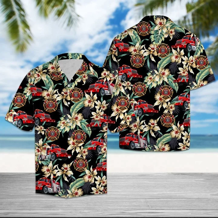 Firefighter Logo With Floral Outstanding Design Trendy Hawaiian Shirt