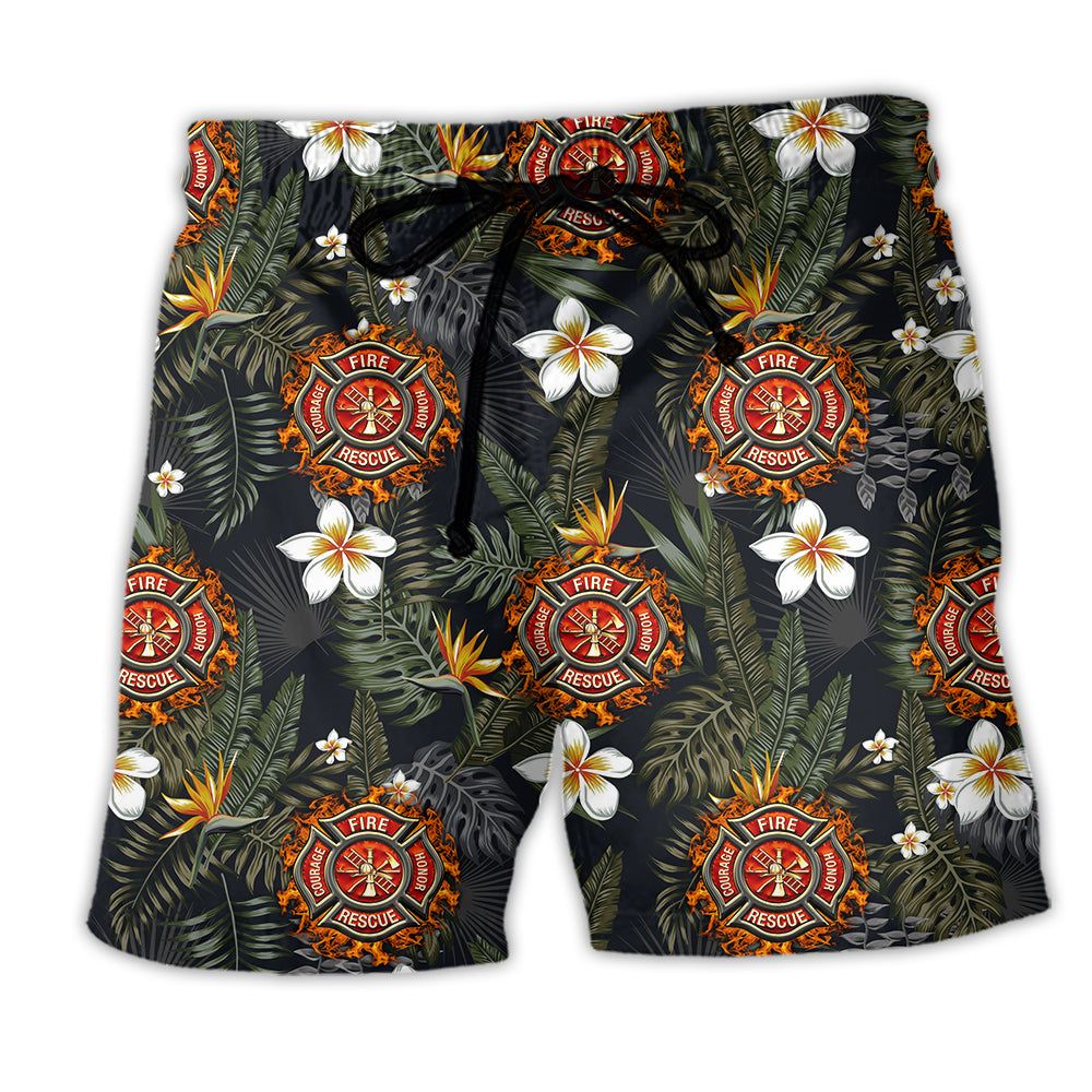 Firefighter Lover Flower Trendy Aloha Hawaiian Beach Shorts Firefighter Lover Flower Trendy Aloha Hawaiian Beach Shorts