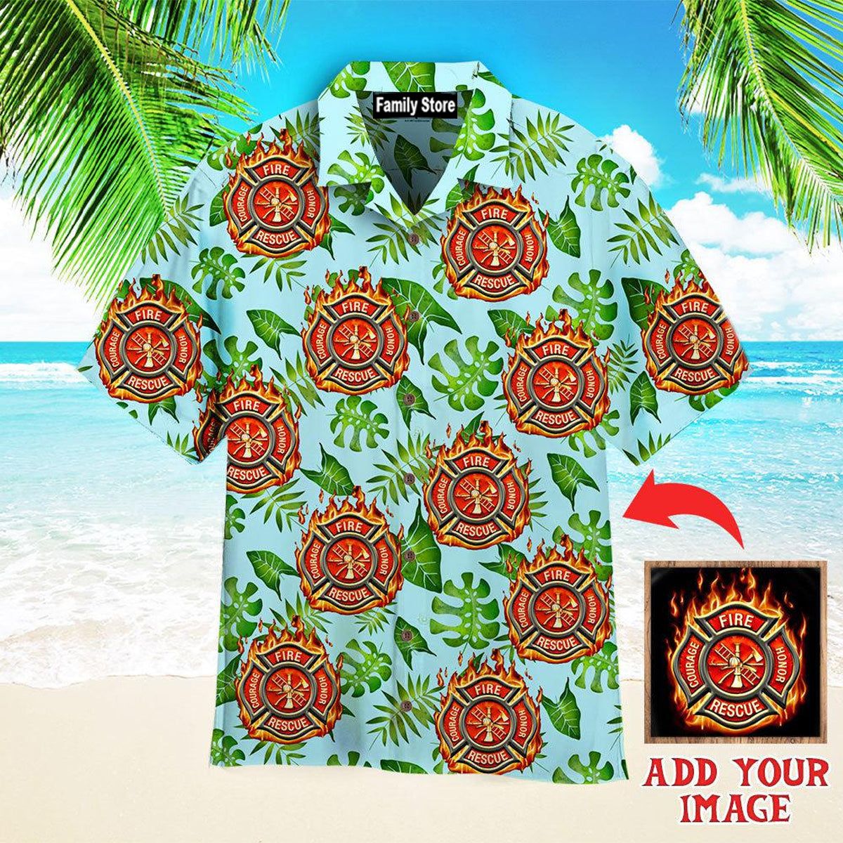 Firefighter On Green Leaves Custom Hawaiian Shirt