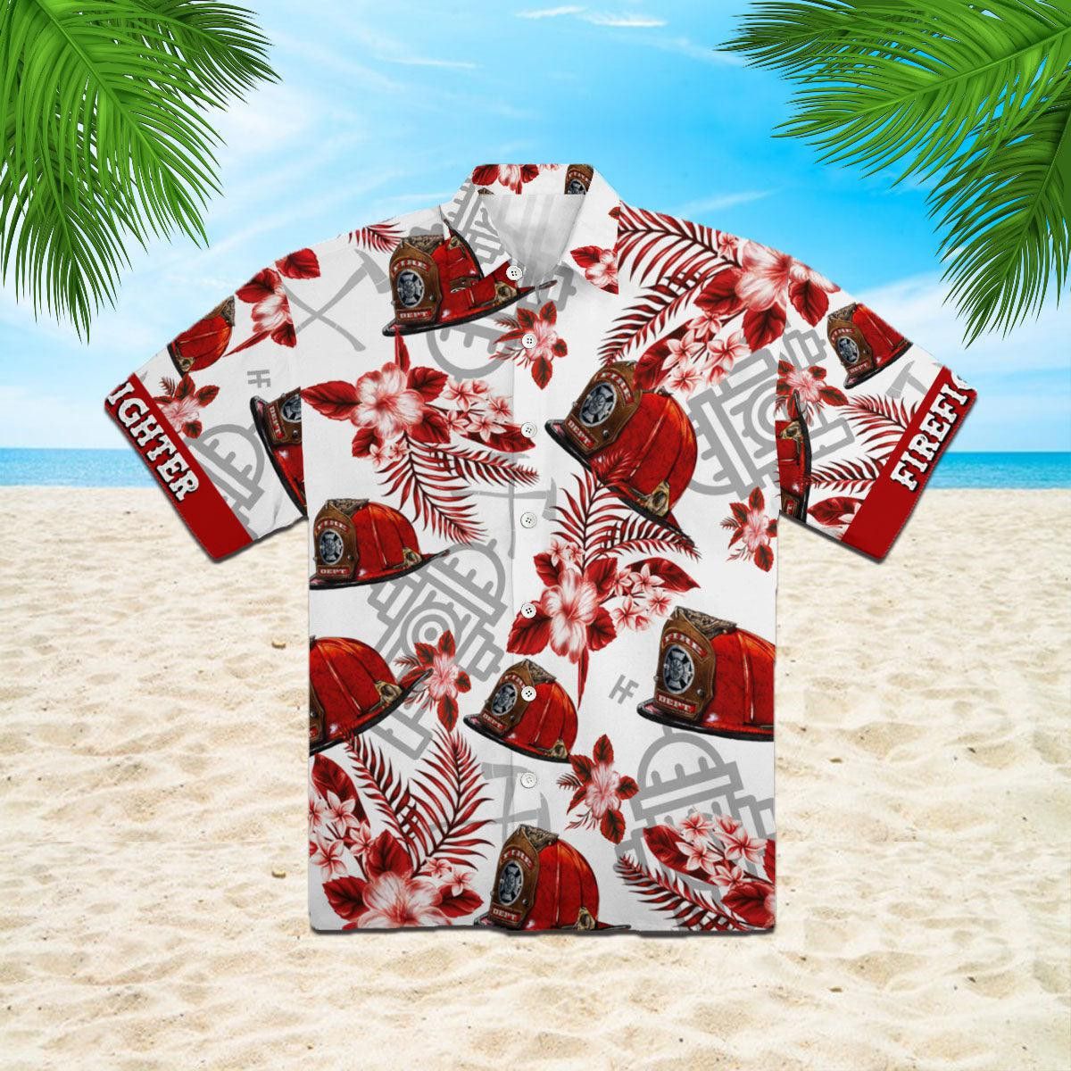Firefighter Red Hat Red Line Unisex Trendy Hawaiian Shirt