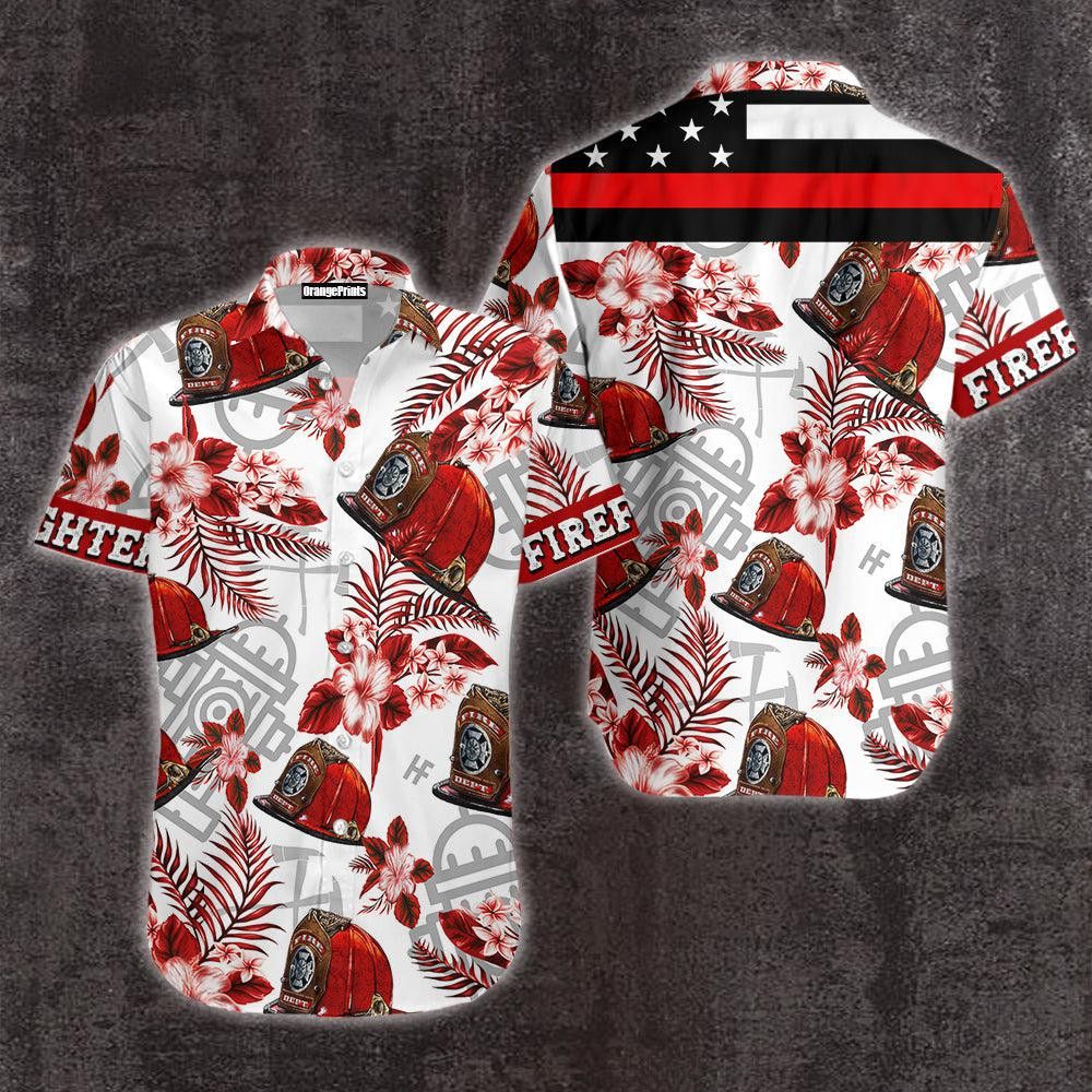 Firefighter Red Hat Red Line Unisex Trendy Hawaiian Shirt