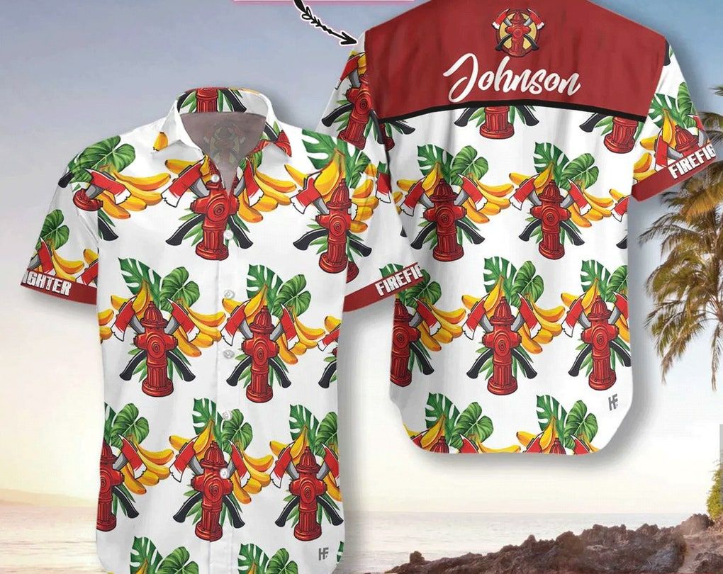 Firefighter Tropical Banana Pattern Custom Trendy Hawaiian Shirt, Custom Cross Axes Firefighter Trendy Hawaiian Shirt For Men, Gifts For Bachelor Party.