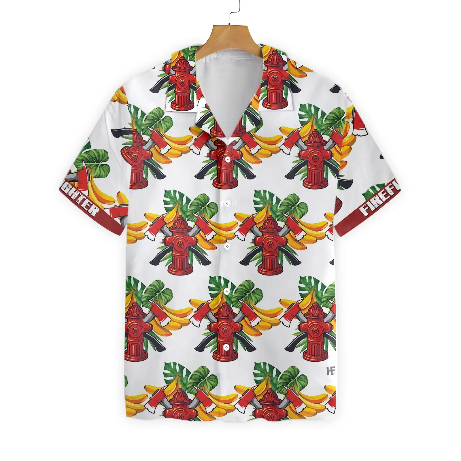 Firefighter Tropical Banana Pattern Custom Trendy Hawaiian Shirt, Personalized Cross Axes Firefighter Trendy Hawaiian Shirt For Men