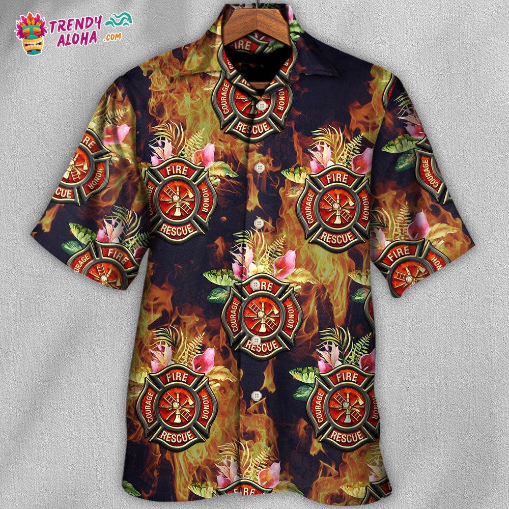Firefighter Tropical Floral With Fire Style Hawaiian Shirt – Trendy Aloha