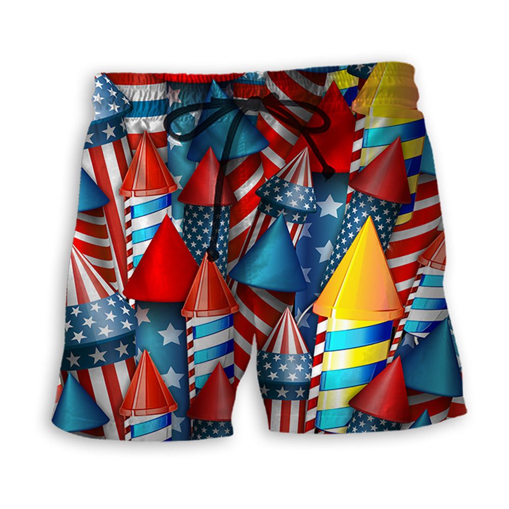 Firework Independence Day Color Style Trendy Aloha Hawaiian Beach Shorts