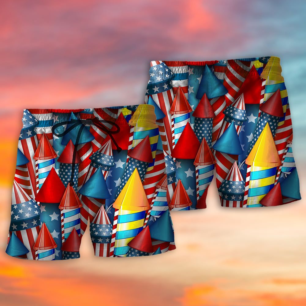 Firework Independence Day Color Style Trendy Aloha Hawaiian Beach Shorts