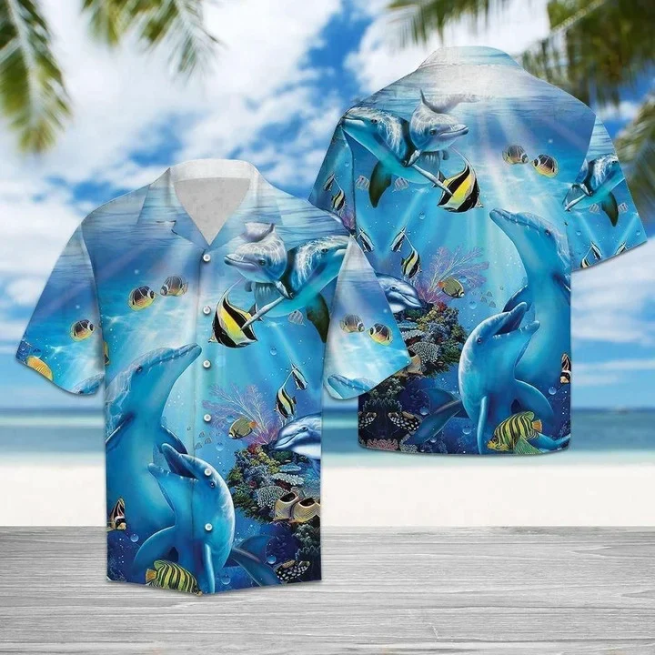 Fish And Dolphin Watercolor Trendy Hawaiian Shirt For Men, Women