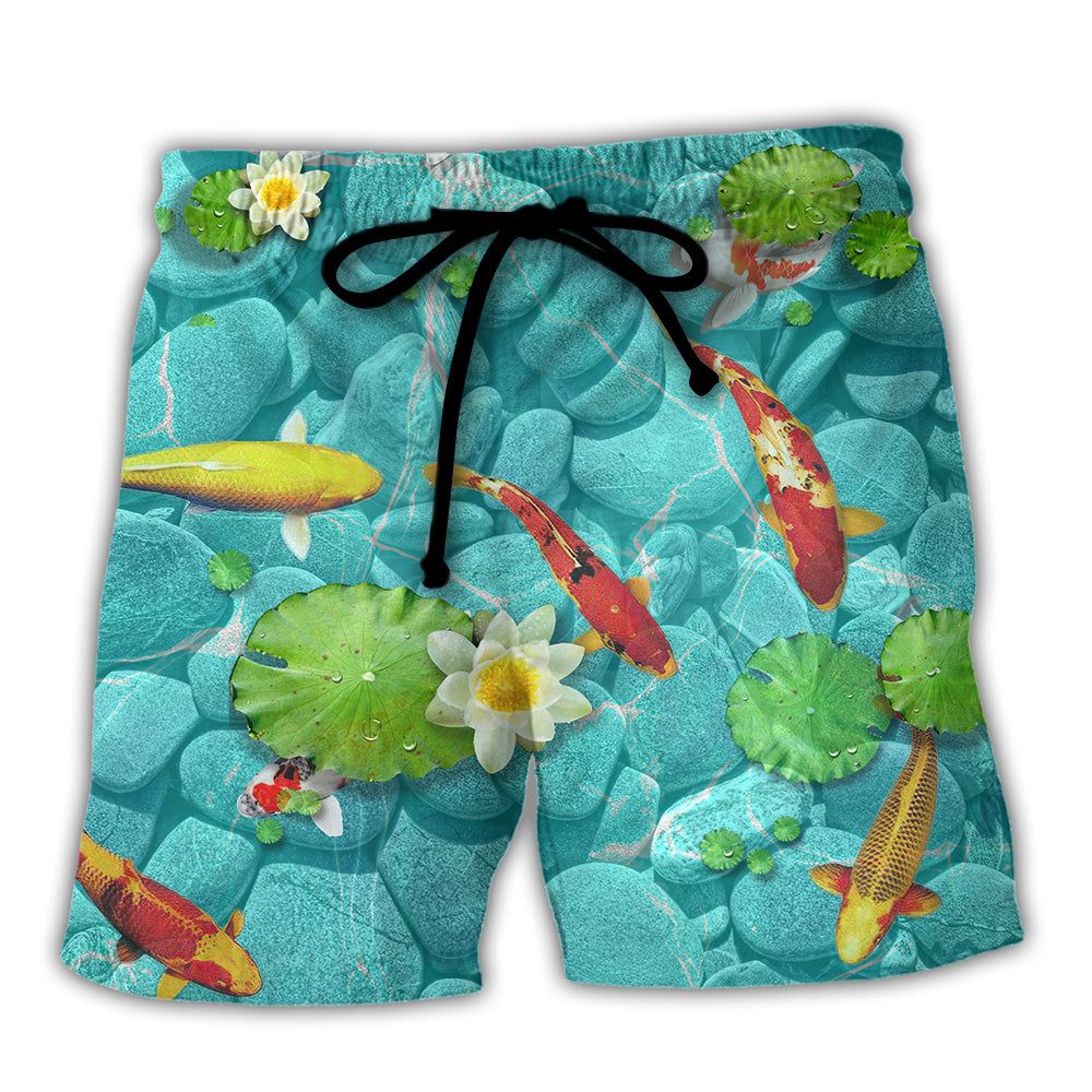 Fish Beautiful Koi Fish With Landscape Trendy Aloha Hawaiian Beach Shorts