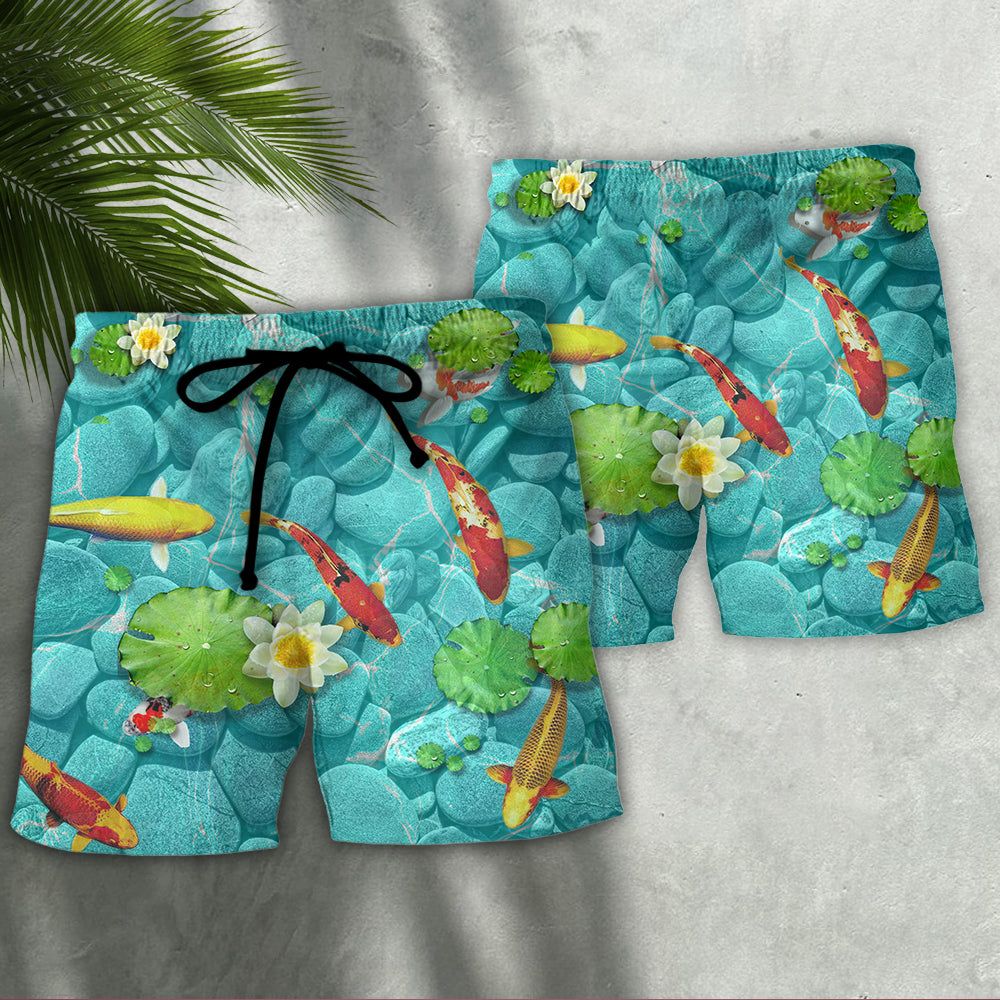 Fish Beautiful Koi Fish With Landscape Trendy Aloha Hawaiian Beach Shorts