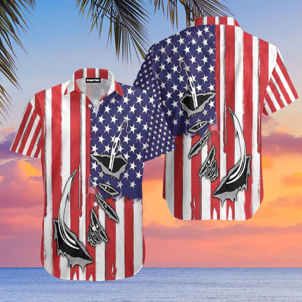 Fish Hook Patriotic Dream in American Hawaiian Shirt