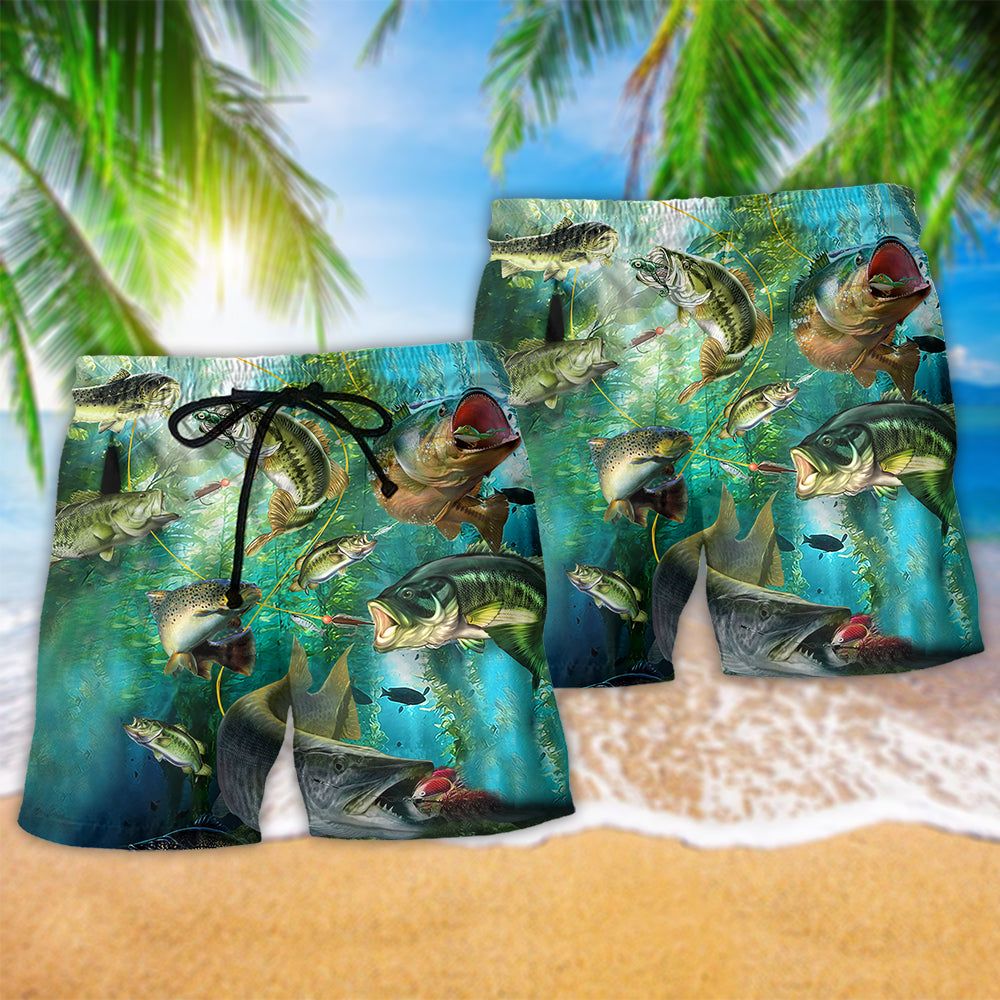 Fish More Worry Less Blue Style Trendy Aloha Hawaiian Beach Shorts
