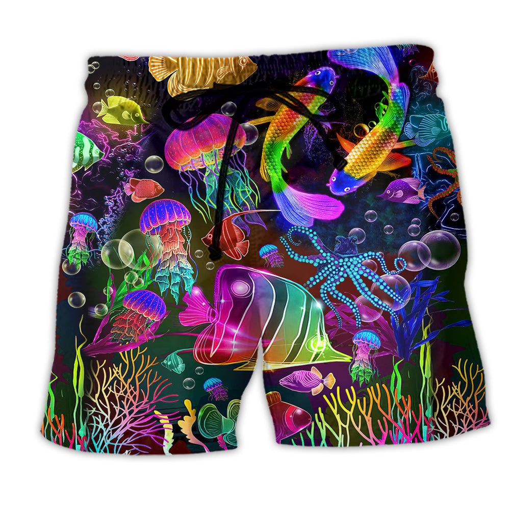 Fish Rainbow Lovely Neon Style Trendy Aloha Hawaiian Beach Shorts