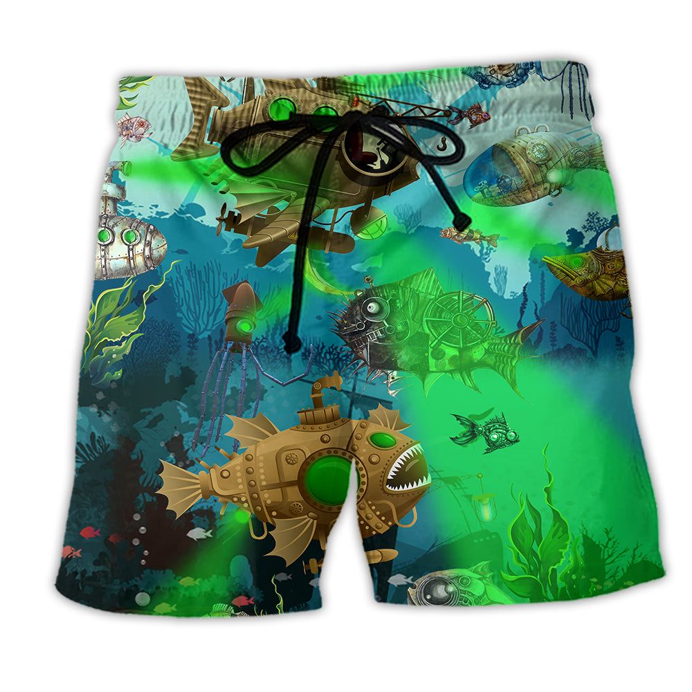 Fish Steampunk Love Ocean Trendy Aloha Hawaiian Beach Shorts