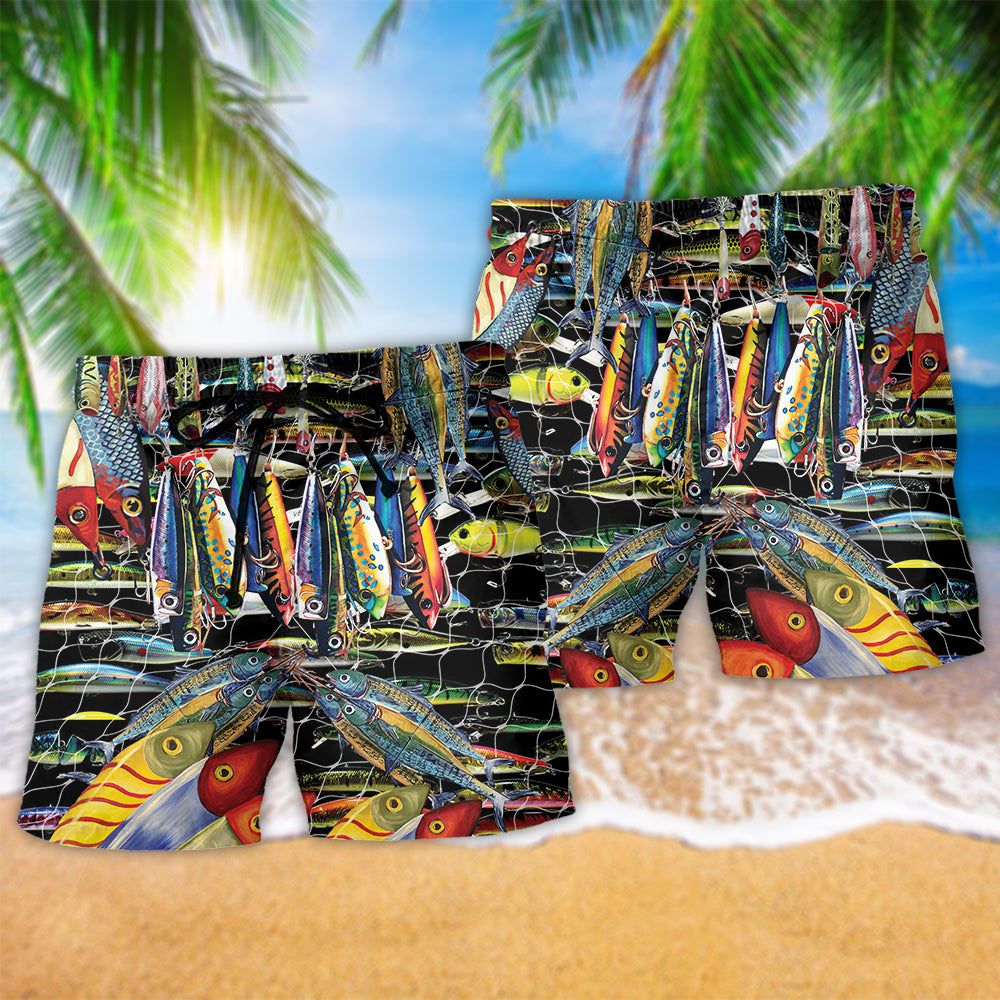 Fishing A Little Bait Catches A Big Fish Color Trendy Aloha Hawaiian Beach Shorts