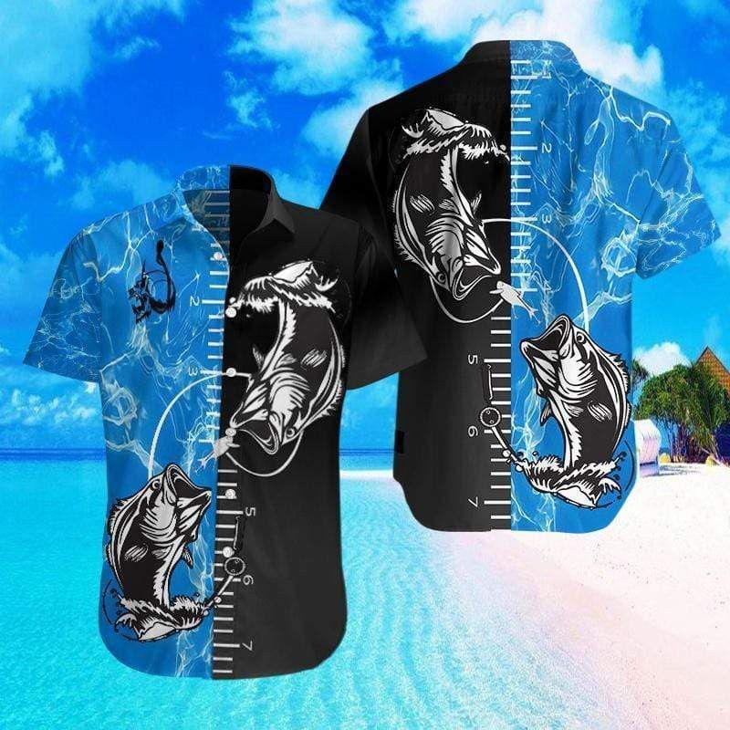 Fishing Adventure in Black and Blue Hawaiian Shirt