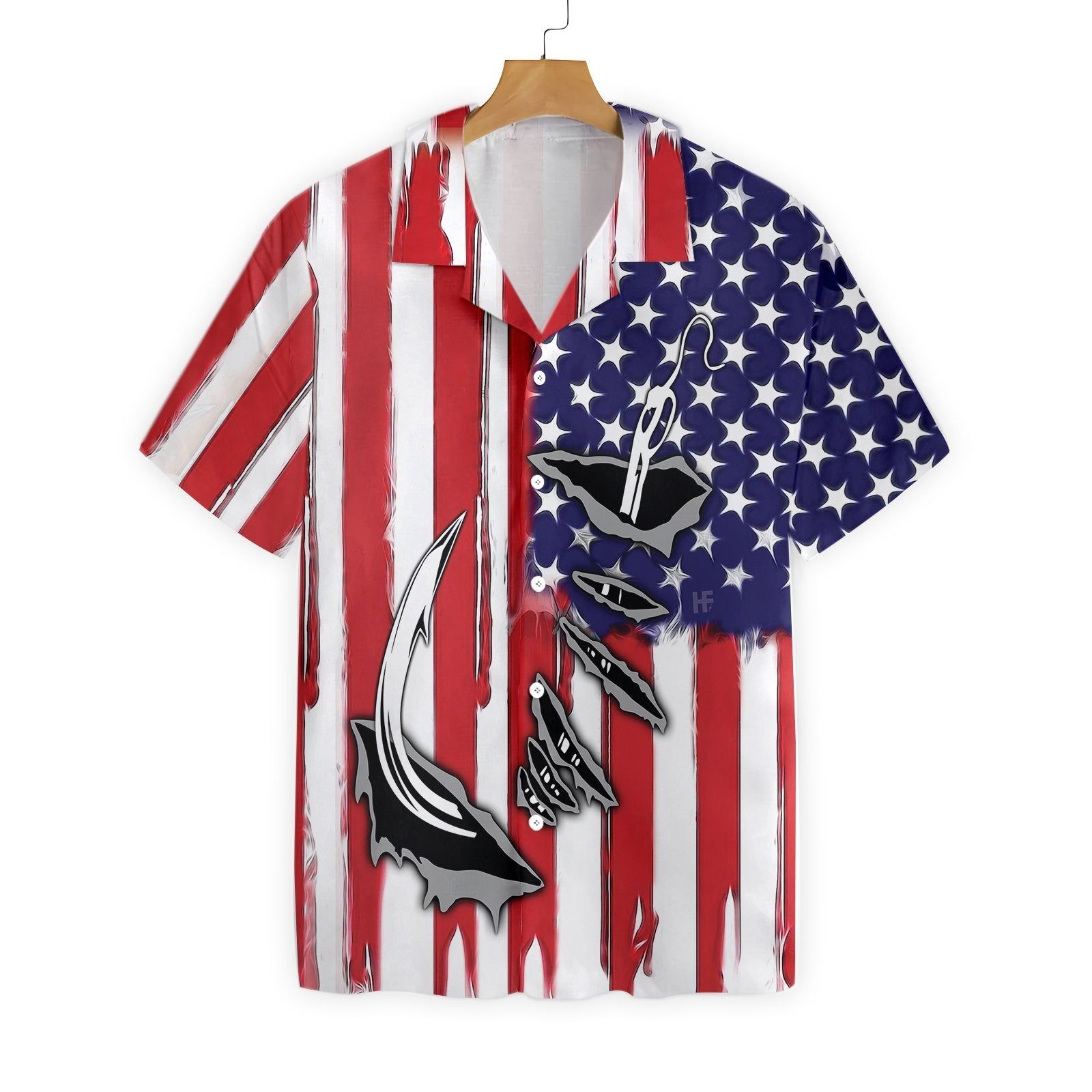 Fishing Aloha Shirt Fish Hook American Flag Hawaiian Shirt Hawaii Shirt For Women