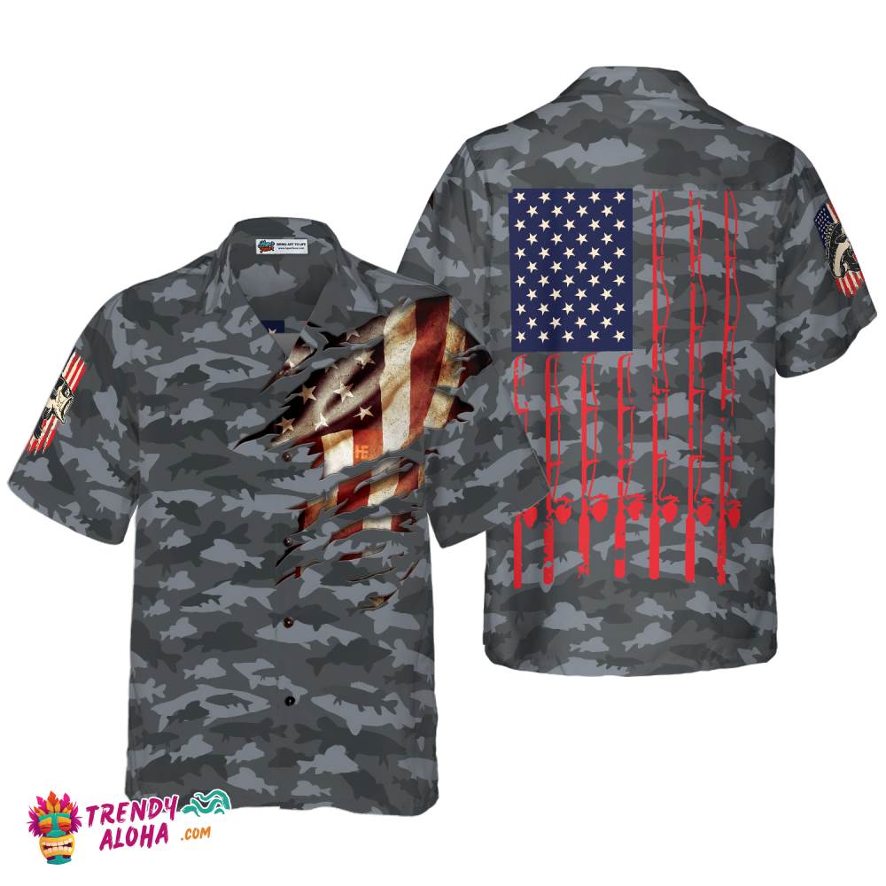 Fishing American Flag Hawaiian Shirt