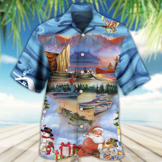 Fishing And Santa Claus Merry Christmas Happy – Hawaiian Shirt
