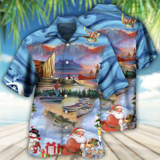 Fishing And Santa Claus Merry Christmas Happy – Hawaiian Shirt