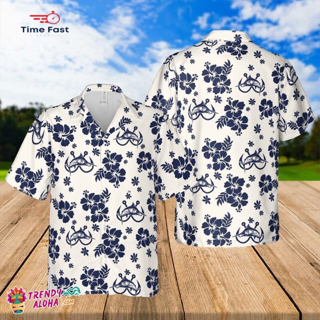 Fishing Blue Tropical Aloha Hawaiian Summer Shirt Men’s Outfit