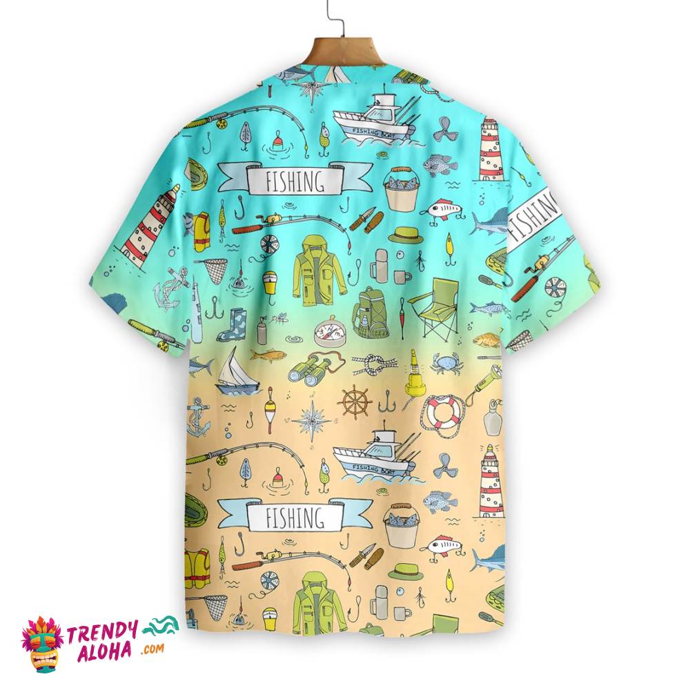 Fishing Doodle Seamless Pattern Hawaiian Shirt